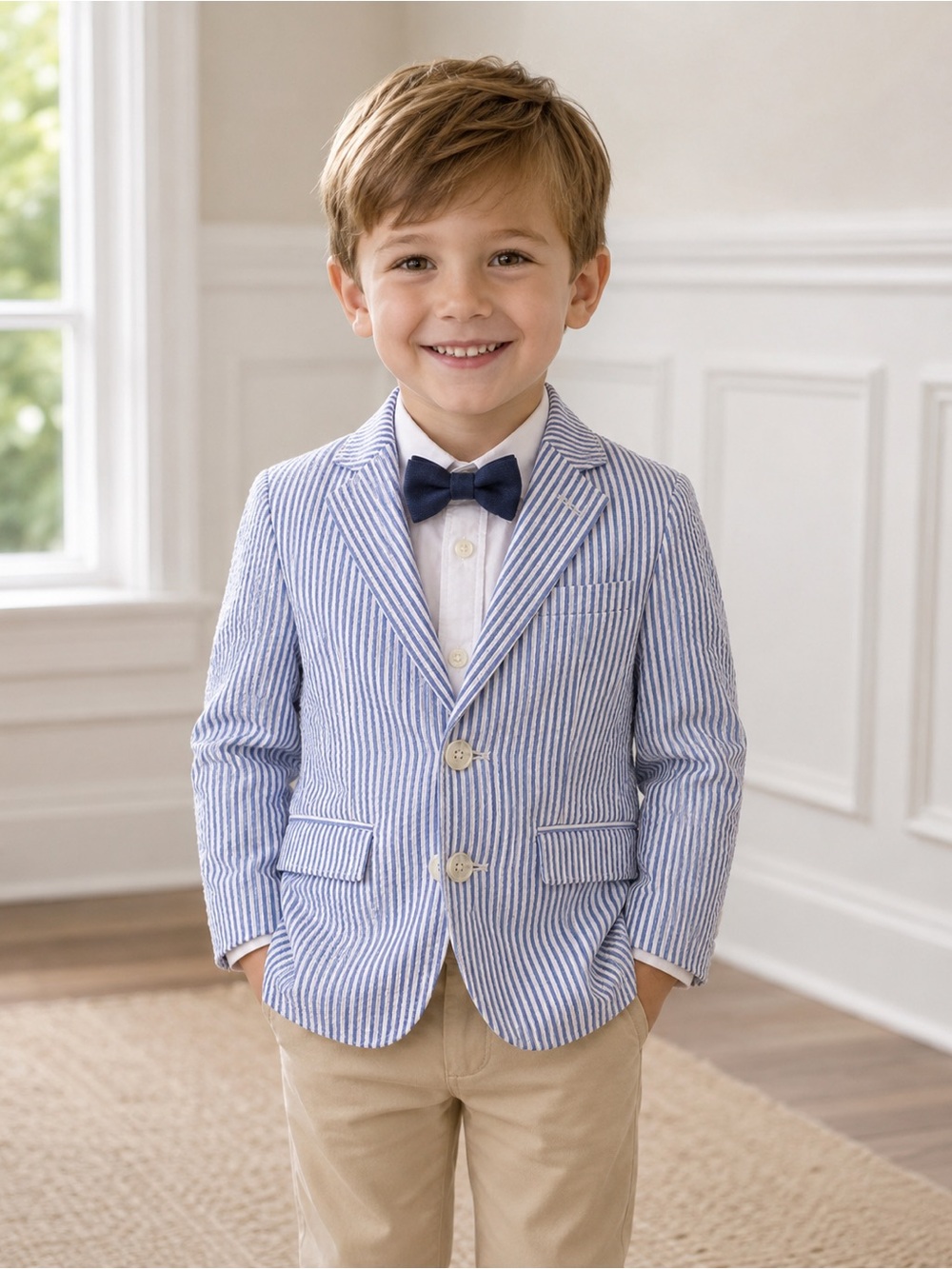 Boys Blue Seersucker Blazer - Classic Formal Jacket